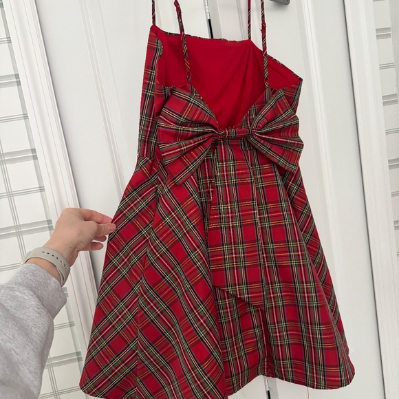 Altard State Red Plaid mini dress with bow - Picture 2 of 3